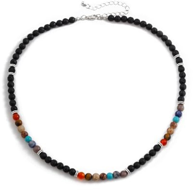 SHLWYG Vulkaniskt stenpärlhalsband, färgglada pärlhalsband, unik stil, mode nyckelbenskedja, natursten halsband (blandade färger), Naturliga färgade stenar