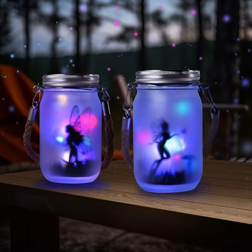Adiwo 2 Piezas Farol Solar,Solares Lámparas Hada Exterior ,Impermeable IP44,Colgante/ De Pie,Para Balcón,Fiestas, Bodas,Adornos Jardin(Coloreado)