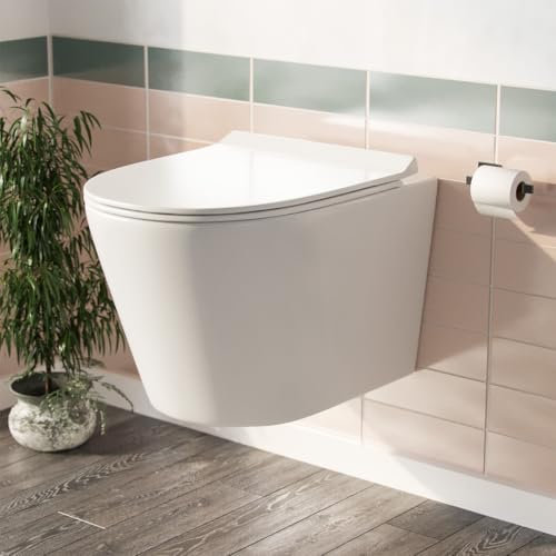 Nes Home Rimless Wall Hung Toilet Pan and Soft Close Toilet Seat