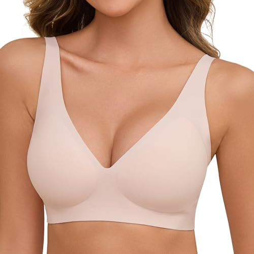 Nadeer Sujetador sin Aros Mujer Bralette sin Costuras Push Up Sostenes Básicos Cuello V Brasier de Dormir Comodos con Extensor de Sujetador