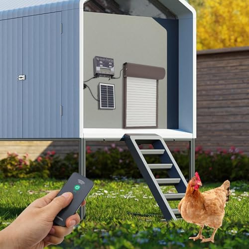 VonVVer Automatische Hühnerklappe Solar mit LCD Anzeige 24,5x37cm - Elektrische Hühnerklappe mit Fernbedienung & Timer Hühnertür Lichtsensor für Ihren Hühnerstall (Dunkelbraun)