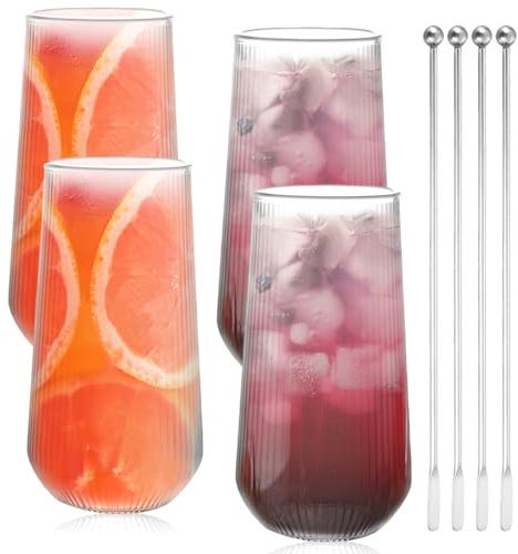 Juego de 4 vasos de café con 4 varillas de agitación, capuchino, tazas de café con 4 varillas para mezclar, tazas de café, tazas de té, tazas de café helado, tazas de café para bebidas