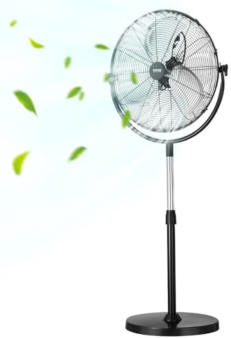VEVOR Ventilateur sur pied industriel, 425 mm, ventilateur de sol, hauteur réglable de 1150 à 1470 mm, 3 vitesses réglables, débit d'air 4200 CFM, pour chambre à coucher, salon, maison, bureau, noir