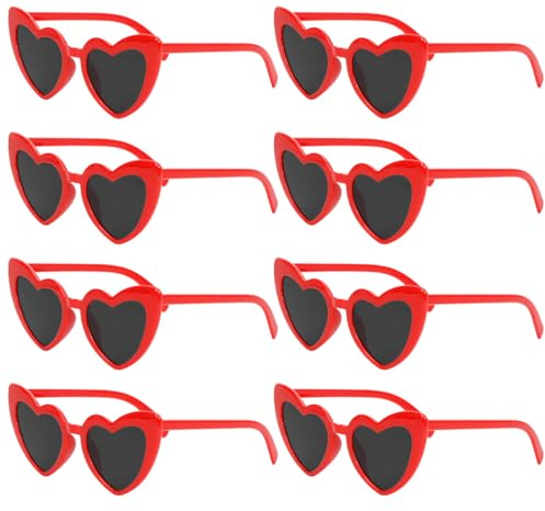 Meleager Lunette Coeur Vintage, 8 Pièces Lunettes de Soleil Coeur Rouge, Lunettes de Soleil Vintage Love Heart des Années 70, UV400, Heart Lunettes Rétro, Lunettes de Fête Voyages Mariage, Unisex