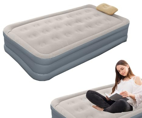 Kustimantu Colchón de aire soplado, cama doble de aire con bomba integrada - Camping Colchón Inflable Bomba incorporada Twin | Almohadilla de inflación automática plegable desinflado para un fácil