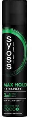 Syoss Max Hold Lacca Tenuta Forte 75ml, Lacca capelli per chioma morbida e luminosa, Hairspray 3-in-1 styling, protezione, tenuta 4, Lacca capelli con complesso vitaminico