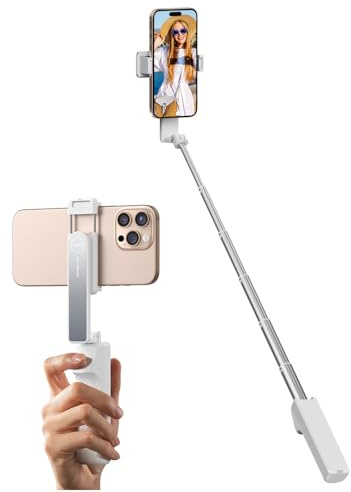 yAyusi New Ultra Mini Selfie Stick for iPhone, Extendable Aluminum Portable Selfie Stick with Remote, Compact Phone Selfie Sticks Compatible with 4-7 Phones for Vlog/Video Record/Live Stream (White)