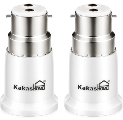 Kakashome B22 to E27 Socket Adapter, Socket Converter,Bayonet to Screw Bulb Adaptor Fitting,BC to ES Lamp Base Adapter for LED Bulbs,CFL Bulbs,Incandescent Bulbs,2 Pack