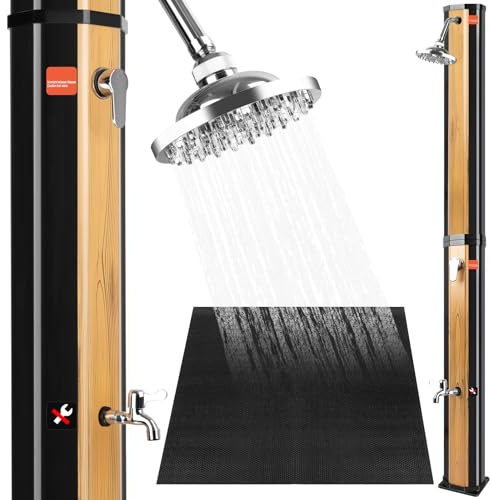 COOLWEST Doccia Solare da 40 Litri con Fondo in Plastica, Doccia Solare da Giardino con Soffione Girevole a 360° e Doccia a Piedi, Temperatura Regolabile per Piscina Solare Fino a 60° C, per Giardino