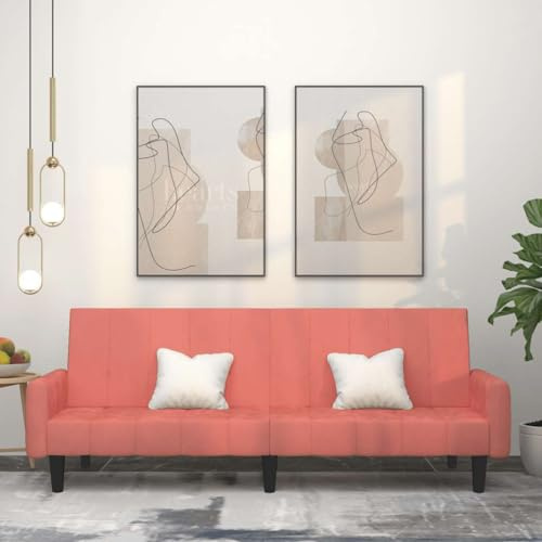 Yisssmeng 2-Sitzer Schlafsofa Rosa Samt 220 cm Breit, Ausziehbett für Gäste, Modernes Design & Robuster Holzrahmen, Schlafcouch mit klick-Klapp-Funktion für Wohnzimmer, Studio, Büro
