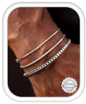 Morfetto 3Pcs Gourmette Bracelet Homme Acier Inoxydable Anti Ternissure Bracelet Or Argent Robuste Cubaine Maillons Boîte Figaro Gourmette Chaîne Bracelets Confortable Bijoux Cadeau Homme SS-21