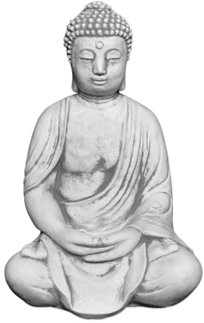 gartendekoparadies.de Sitzende Buddha Statue, Steinfigur, H. 39 cm, 12 kg, Grau, frostsicher aus Steinguss für Außenbereich