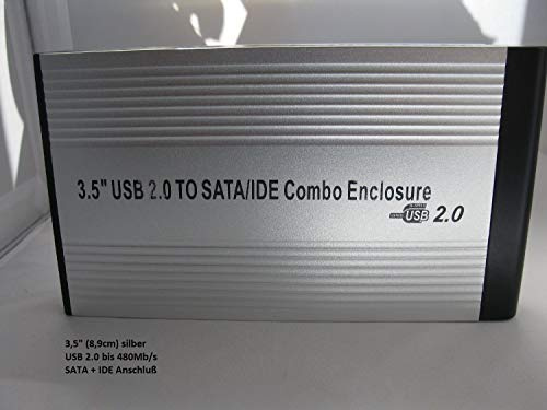 KesCom Boîtier de disque dur externe USB en métal 3,5 (8,9 cm) USB 2.0 SATA et IDE en argent