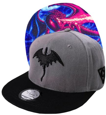 Capiche [99+ VARIATIONEN] Snapback Cap - Kappe - Baseball - Mütze - Herren - Dunkelgrau - Drache - Feuerwerk - Flammen - [Dragon] Fire Dragon
