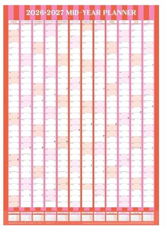 PaulStore 2026 2027 Large Academic Mid Year Wall Planner Calendar A1 Size 840 x 600mm (Pink)