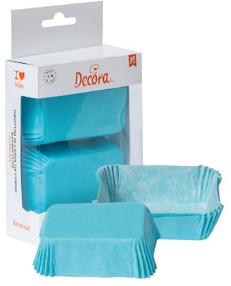 Decora, 0339888 Confezione da 36 Pirottini Plum Cake da 80 X 50 X 32 mm, per Cuocere, Presentare e Regalare PlumCake, Resistente fino a 220°, Made in Italy, Colore Azzurro