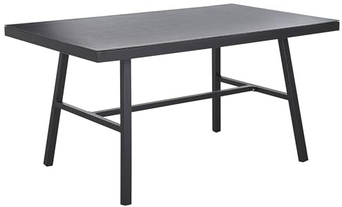 Beliani Gartentisch mit Glasplatte schwarz Steinoptik rechteckig 150x90 Modern Canetto