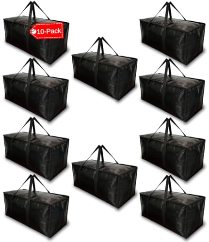 BAG-THAT! 10 - Pack Heavy Duty Large Moving Bag with Strong Zipper and Comfortable Handles Durable & Sturdy Large Storage Bags Totes Bins Packing Moving Boxes College Supplies for Packing