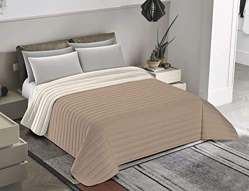 Banzaii Copriletto Matrimoniale 250x260 cm Primaverile, Trapuntino Matrimoniale Trapuntato Leggero, Trapunta Estiva Bicolore Reversibile Made in Italy - Panna/Sabbia