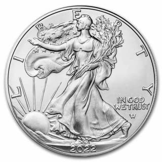 Silvermynt (ounce, 31,1g) American Silver Eagle 2022 inklusive myntkapsel för optimal bevarande.