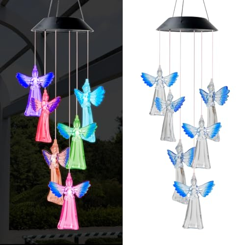 Solaire Carillon Éolien LED Ange, Carillon a Vent Exterieurcarillons éoliens à Lampes solaires pour l'extérieur, fête dans Le Jardin，Cadeau Fête des Mères，Décoration de Fête