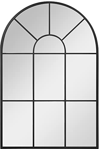 HOMCOM Miroir Mural arqué 91 x 60 cm, Miroir verrière Arche Style Industriel, Miroir de fenêtre arqué avec Cadre métallique, pour Salon, Chambre, Couloir, Noir