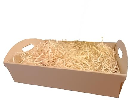 IMBALLAGGI 2000-10 Cesti Natalizi con Paglia in Legno 33,5x24,5x12 100% Bio Inodore, Cestini Scatole Cartone Mono Onda Liscio Avana con Manici per Cesto Natalizio, Ceste Portaoggetti e Pacchi Regalo