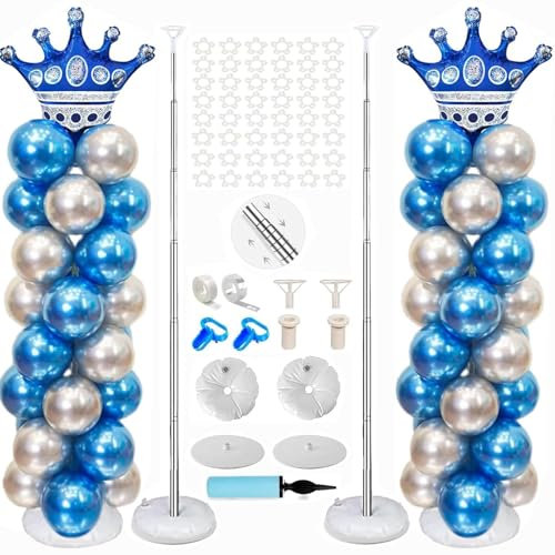 Kaucytue Lot de 2 supports de colonnes de ballons réglables en métal de 2,1 m, avec bases, convient pour anniversaire, décoration de fête, mariage