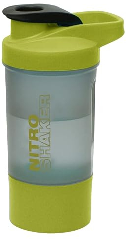 JMS we create smile 1 x 600 ML Plastic BPA Free Protien Shaker Bottle with Stainless Steel Blender and Storage Compartment for Protein supplements Flip Cap Measurement Scale Screw Lid (Green)
