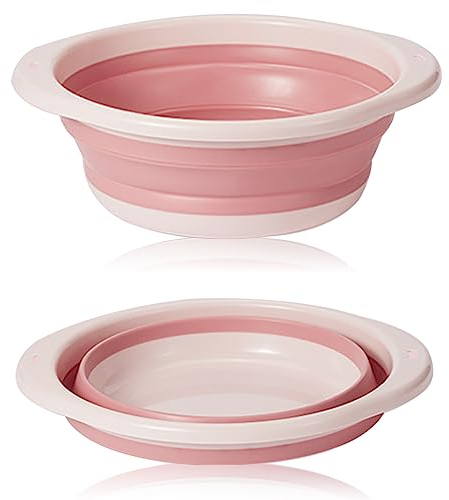 ASFINS spülschüssel, spülschüssel faltbar, multifunktionale, groß, Faltbare, runde Spülschüssel, tragbare, platzsparende, Faltbare Schüssel zum Waschen von Gemüse, Geschirr, Unterwäsche (rosa/groß)