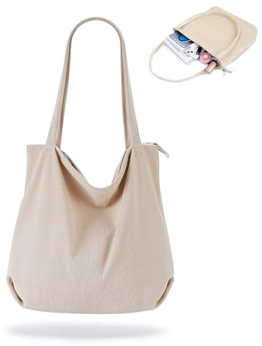 Xinlon Tote Bag Cremallera, Bolsa de Hombro Grande Reutilizable, Tote Bag Tela Gran Capacidad, Bolsas de Tela Ocio, Bolsa tela mujer verano playa, Bolso Shopper Mujer para escuela, oficina, trabajo