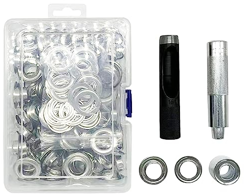 Grommet Werkzeug Kit 16mm, 100pcs Ösen Set und Grommet Ösen Planenösen mit Ösenzange Ösenwerkzeug Set für Planen Leder Stoff Vorhang Poolabdeckung