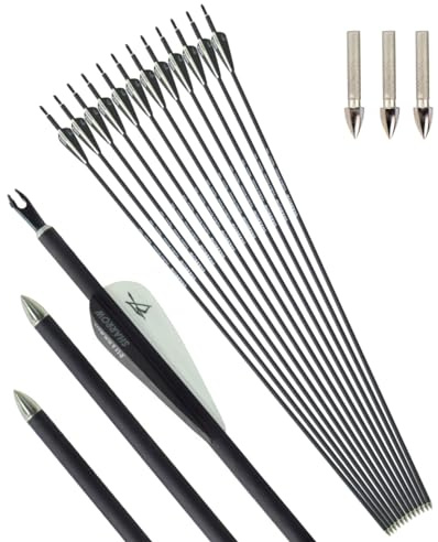 surwolf Flèches en Carbone pour la compétition de tir à l'arc, Spine 700,Flèches de Chasse ID 5,2 mm，flèche d'entraînement，flèche Cible，pour arcs recourbés (Noir)