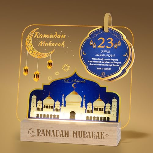 YLQQYL Ramadan Calendar Decorations, Acrylic Eid Light with Countdown Calendar,Ramadan Mubarak Gift for Home and Table Centerpieces