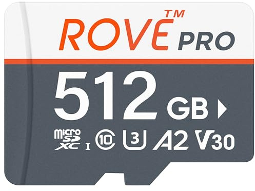 ROVE PRO Micro SD-kort microSDXC 512 GB minneskort med SD-adapter i full storlek 100 MB/s läshastighet, C10, U3, V30, 4K, A2 för Dash Cam, Android-smarttelefoner, surfplattor, spel