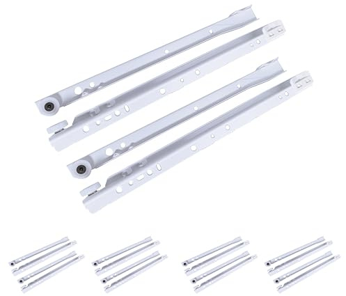 M.PASCUAL - Guías correderas para cajón | Extracción parcial | Fijación Inferior con bloqueo apertura | Carga 30Kg | Rodillos | Blanco | Pack 5 unidades (45 cm)