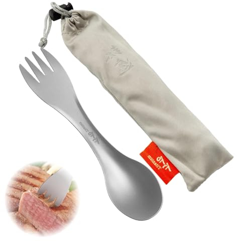 Lotbun Titan Göffel/Spork 2 In 1,Titan Besteck Campingbesteck Rucksackreisen Mit Aufbewahrungstasche Für Trekking