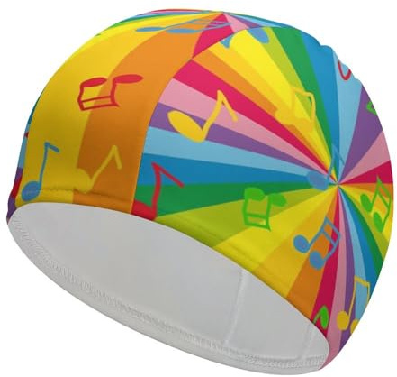 Note musicali con cuffia da nuoto colorata unisex, cuffia da nuoto impermeabile per capelli lunghi e corti, per uomo e donna