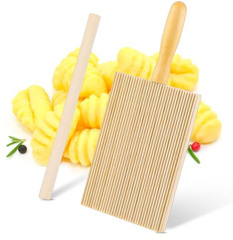 AOZUO Gnocchi Brett, Nudelbrett Gnocchi Brett Aus Natürlichem Buchenholz Paddel Mit Rolle Garganelli Makkaroni Nudelmaschine Tortellini Cavarola Rolle Für Italienische Nudelbesteck