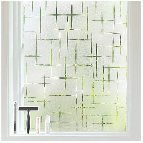FINNEZ Fensterfolie - Selbsthaftend Sichtschutzfolie mit Werkzeugen, 44,5x200CM Mit Sternmuster Milchglasfolie Statisch Klebefolie Fenster Folie für Wohnzimmer Küche Büro Anti-UV