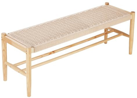 VEVOR 47.6 Wooden Rattan Bench with Shoe Storage, Entryway Bench with Oak Wood Legs, Solid Wood Boho Bench with Hand Woven Rattan, for Entryway, Bedroom, Living Room, Kitchen