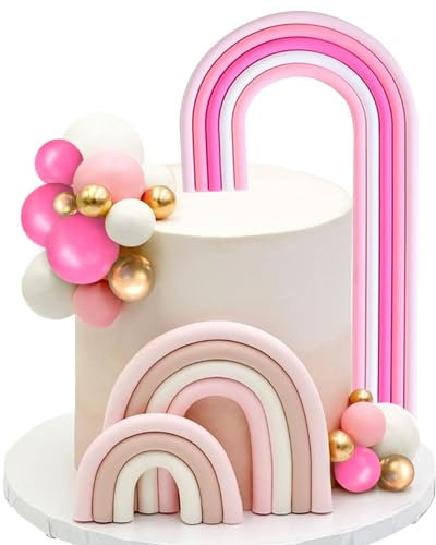 Pink Pastel Rainbow Cake Topper Rainbow Cake Toppers Colorful Balls Cake Decorations for Wedding Baby Shower Birthday Party Supplies