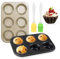 Eymobad Juego de 2 Bandejas para Magdalenas de Acero al Carbono para 6 Magdalenas,con 2 Cepillo,Molde de Horno,Molde para Magdalenas y Cupcakes,apto para Hornos Hasta 220 °C de Acero al Carbono