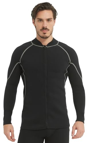 Lemorecn Muta da uomo 2 mm super elasticizzata in neoprene a maniche lunghe, giacca muta con cerniera frontale, costume da bagno per immersioni, surf, nuoto (UK2028-BLACKGRAY-S)