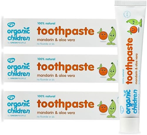 Green People Organic Children Mandarin & Aloe Vera Toothpaste - 100% Natural, for Kids - Fluoride & SLS Free - Vegan, Organic & Cruelty Free, 3X 50ml