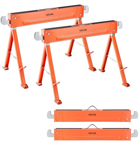 VEVOR Cavalletto Taglialegna Pieghevole Capacità di Carico 600 kg, Supporto Cavalletto Pieghevole Portatile Set da 2 pezzi Cuscini Antiscivolo per Carpenteria Falegname, Supporto Banco da Lavoro