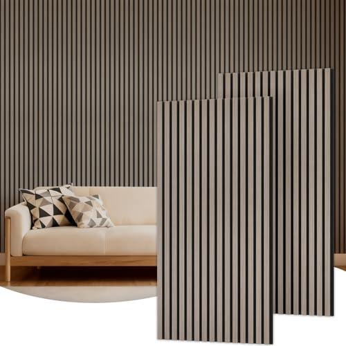 TONOR 2 Pack Paneles Acusticos Decorativos de Chapa de Madera, 120 x 60-1.44㎡, Panel para Pared Aislante Acustico en 3D, Palilleria pared Insonorizantes para el Salón, el Despacho, la Encimera, Gris