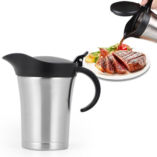 WANDGU 750 ml Stainless Steel Thermal Gravy Boat: Double Insulated Thermal Gravy Boat, Thermal Sauce Pot with Lid, Sauce Jug, Sauce Container for Cream, Juice, Sauce, Vanilla Sauce (Black)