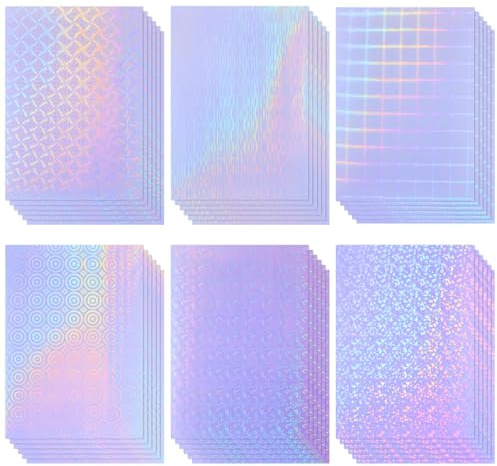 Clabby 36 Papeles Adhesivos Holográficos Vinilo Transparentes A4 Película Impermeable Patrón Estrella Arcoíris Gema, 29,7 x 1 cm(Punto, Molino, Línea, Celosía, Engranaje, Flor)