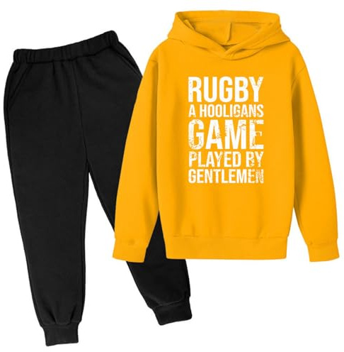 Genérico Conjunto Deportivo de Chándal con Capucha para Niños Outfit Atlético de Fútbol Americano y Rugby Ideal para Trotar Regalo Deportivo Retro (Yellow, 11-12 Years)